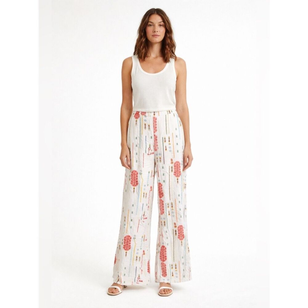 Jaime Hayon White and Red Embroidered Wide-Leg Pants